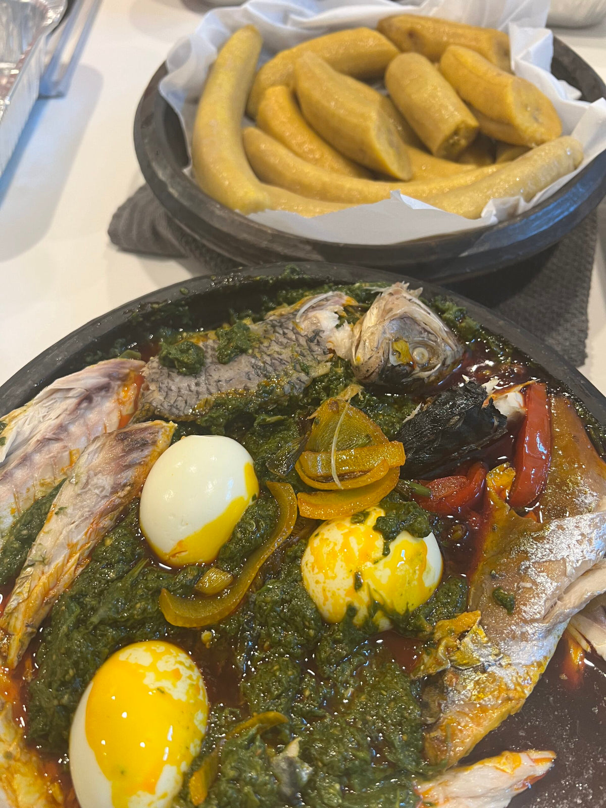 Sam's Kontomire Abomu with Plantains