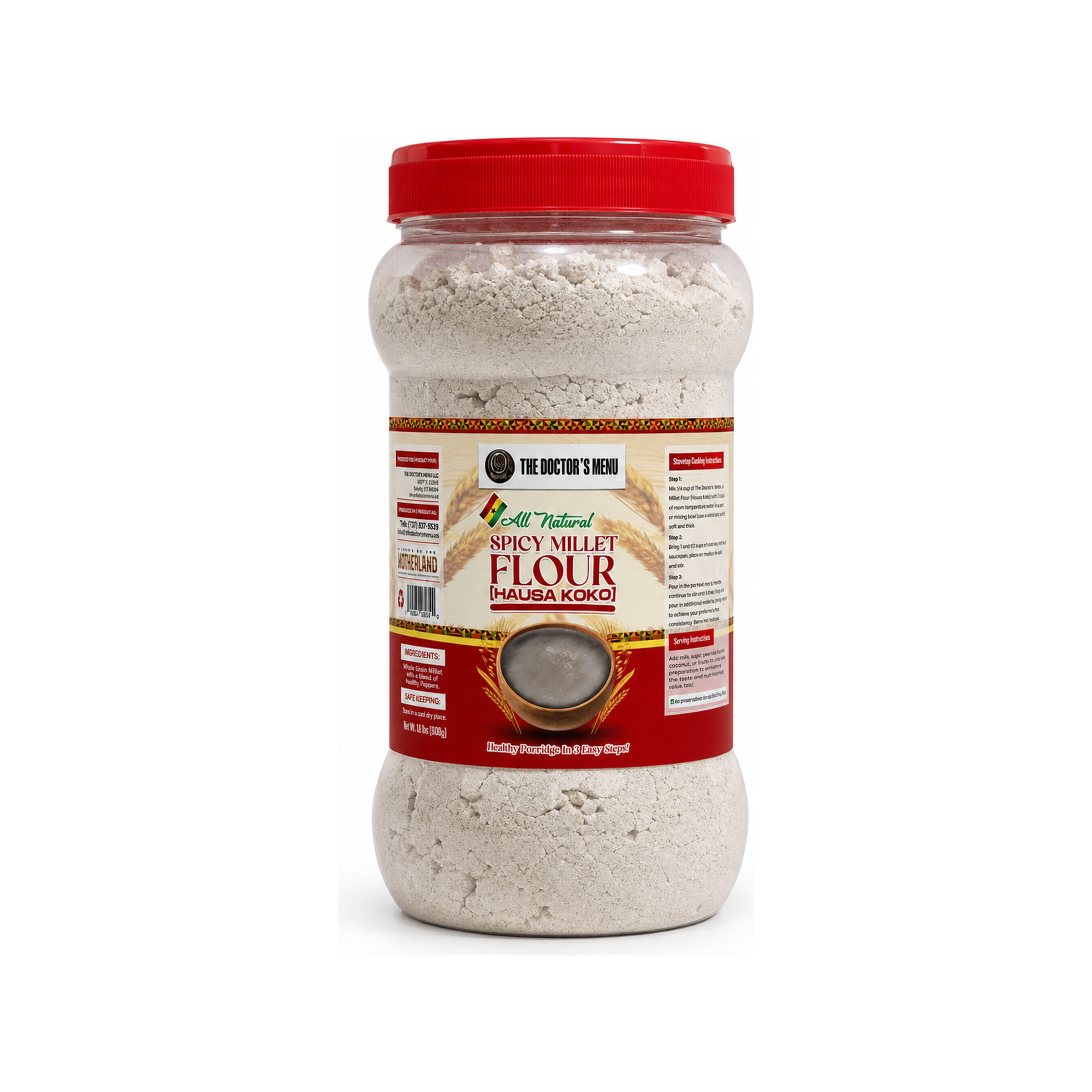 The Doctor’s Menu All Natural Spicy Millet Flour (Hausa Koko) Net. Wt. 400 g (14.11 oz)
